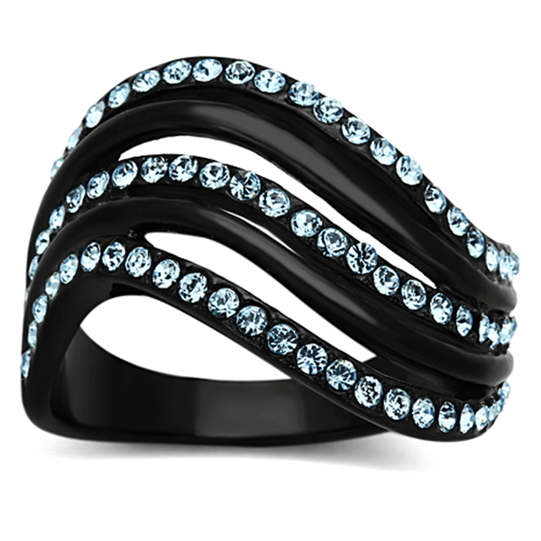 TK1297 - IP Black(Ion Plating) Stainless Steel Ring with Top Grade Crystal  in Sea Blue A874-TK1297