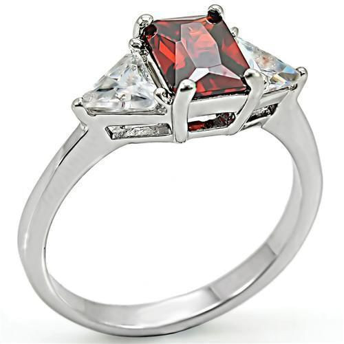 6X069 - High-Polished 925 Sterling Silver Ring with AAA Grade CZ  in Garnet A874-6X069