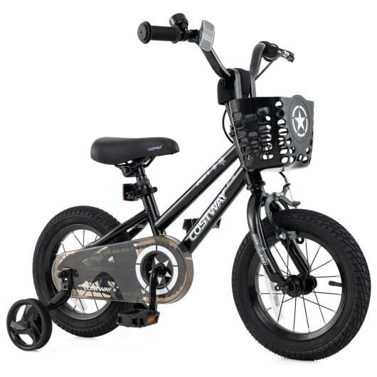 12 Inch Kids Bike with Basket and Training Wheels for Children Aged 3-5 Years Old - Color: Black -  D681-TS10230DK-12