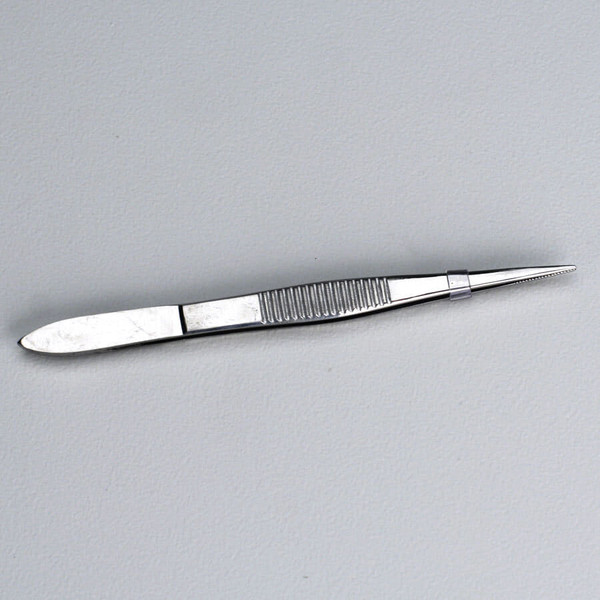 Deluxe Tweezers, 4-1/2" Stainless Steel, Pointed Edge, 1 each Q491-M585
