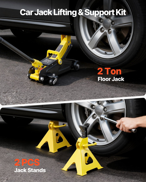 Low Profile Floor Jack, 2 Ton (4400 lbs) Capacity, Steel Racing Floor Jack with Stands, Single Pist E415-WSQJDTZ2TDDLL18CP001V0