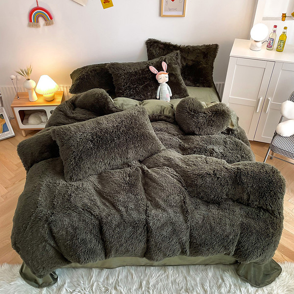Pattern: Dark Green, Size Specification: 1.8M Fitted Sheet - Mink Fur Fabric Long Wool Thickened Wa Q119-CJCS253803256DW