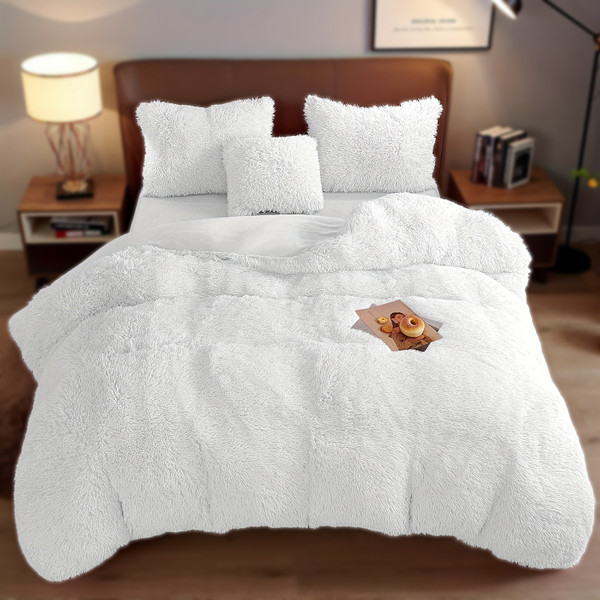 Pattern: White, Size Specification: 68.11X90.16INCH - 4PCs Plush Duvet Cover Set Luxury Ultra Soft  Q119-CJYD241702830DW