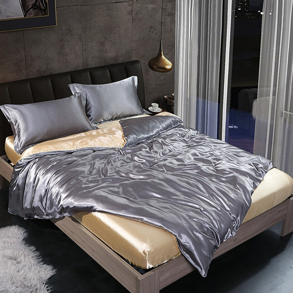 Color: Silver Gray Camel, Size Specification: 1.8m - Four-piece Silky Sleep Bare Silk Quilt Cover Q119-CJCS237770567OL