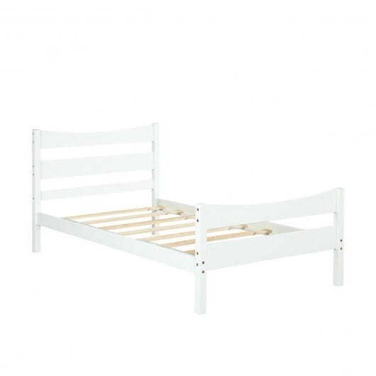 Twin Size Rustic Style Platform Bed Frame with Headboard and Footboard-White - Color: White D681-HW64314WH