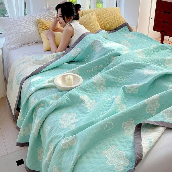 Pattern: Cloud Bear Green, Size Specification: 200x230cm - Cotton Three-layer Office Nap Shawl Q119-CJYD254631836JQ