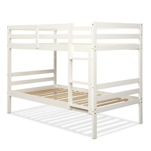 Twin Bunk Bed Children Wooden Bunk Beds Solid Hardwood-White - Color: White - Size: Twin Size D681-HW62351WH