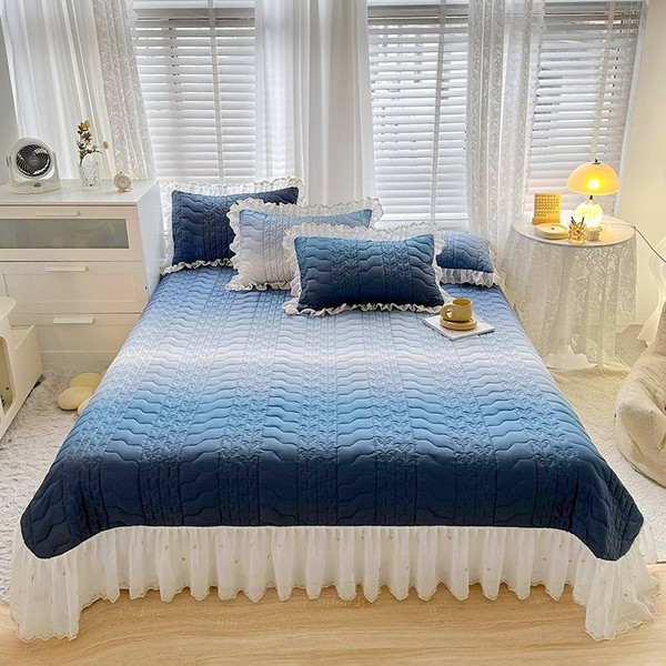 Pattern: Purplish Blue, Size Specification: 265x245cm Sheet Bed Cover - Cotton Lace Embroidery Quil Q119-CJYD199480306FU