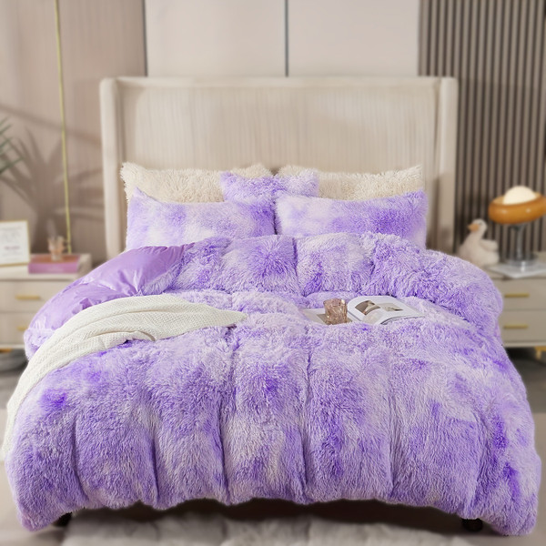 Pattern: Violet, Size Specification: 103.94X90.16INCH - 4PCs Plush Duvet Cover Set Luxury Ultra Sof Q119-CJYD241702810JQ
