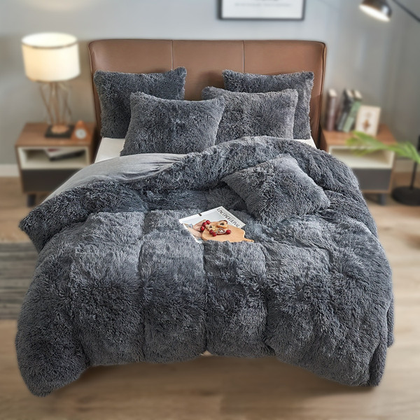 Pattern: DarkGray, Size Specification: 68.11X90.16INCH - 4PCs Plush Duvet Cover Set Luxury Ultra So Q119-CJYD241702809IR