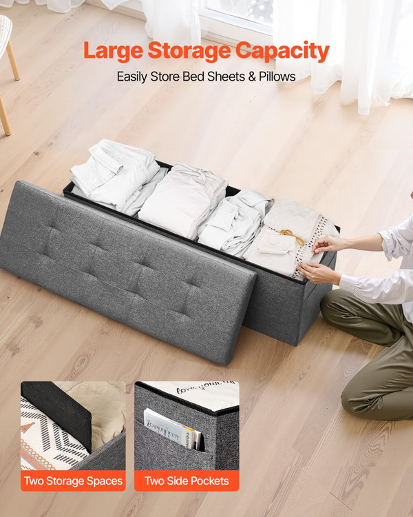 Foldable Storage Ottoman Bench, End of Bed Bench with Side Bags, Folding Upholstered Storage Chest  E415-BYWSZYKZDK40FW7EP001V0