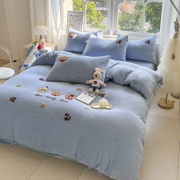 Pattern: Bear Party Blue, Size Specification: 1.5M Fitted Sheet 200X230CM - Cartoon Printing Winter Q119-CJCS248986855CX