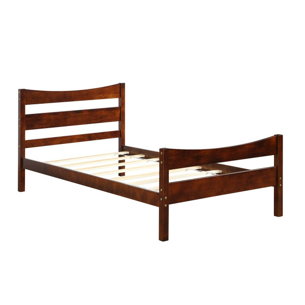 Twin Size Rustic Platform Bed Frame with Headboard and Footboard-Walnut - Color: Walnut D681-HW64314BN