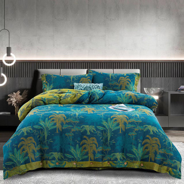 Pattern: Fantasy Jungle Blue, Size Specification: 2.0 flat sheet - Cotton Double-layer Yarn Four-pi Q119-CJCS253809440NM