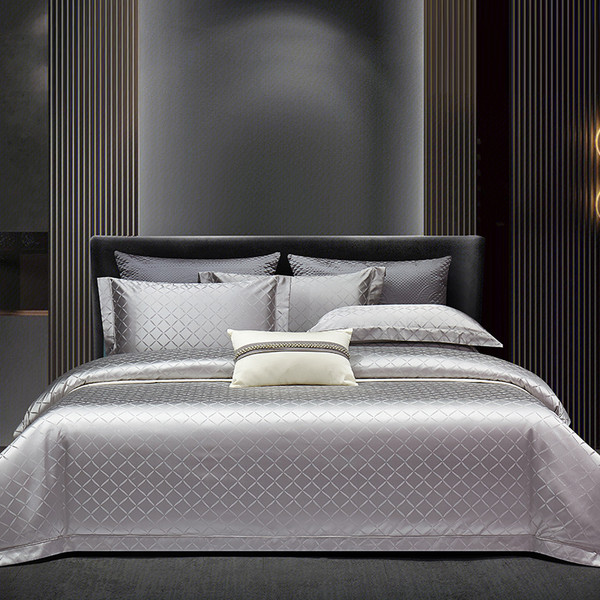 Flower: Smart Gray, Dimensions: 200cm - Light Luxury High-end Jacquard Long-staple Cotton Four-piec Q119-CJCS196554604DW
