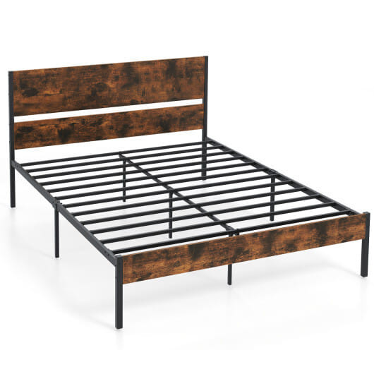 Twin/Full/Queen/King Metal Bed Frame with Wooden Headboard and Footboard-Queen Size - Color: Rustic D681-HU10790CF-Q