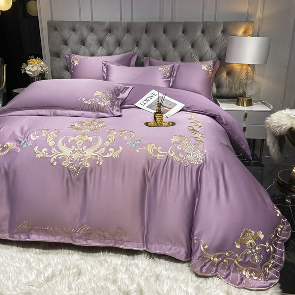 Color: Red bean paste, style: 1.8fitted sheet 200x240 - High End Luxury European Satin Wedding Four Q119-CJCS162191409IR