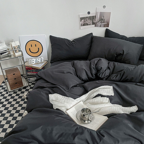Pattern: Black, Size Specification: 2.2M Flat Sheet - Simple Colorblock All-matching Washed Cotton  Q119-CJCS211838212LO