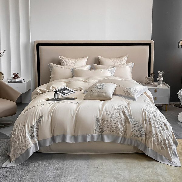 Pattern: Vanilla Apricot, Dimensions: 200x230cm - High-end Embroidered Lyocell Fiber Bed Sheet Four Q119-CJCS196062303CX