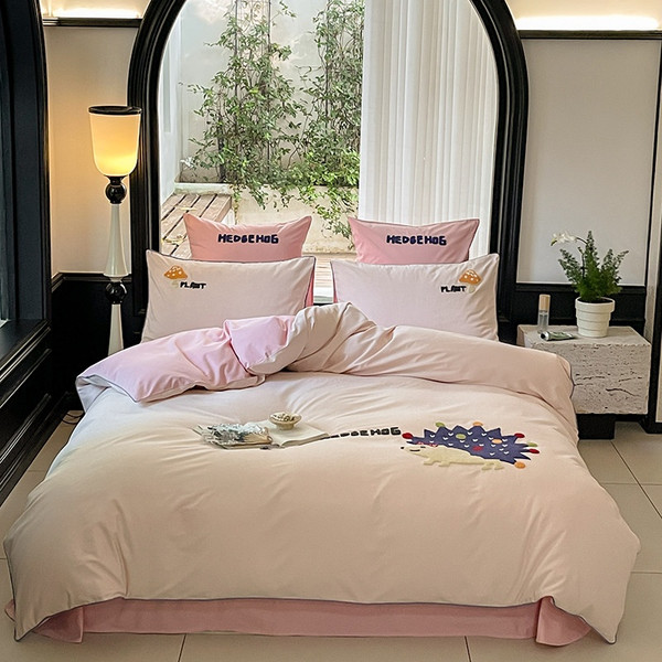 Pattern: A, Dimensions: 1.2m Bed 3pc - Cartoon Cute Style Cotton Sanding Duvet Cover Bed Sheet Bedd Q119-CJCS193840702BY