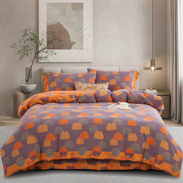 Pattern: Orange Blue, Size Specification: 2.0 flat sheet - Cotton Double-layer Yarn Four-piece Flow Q119-CJCS253809438LO