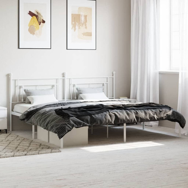  Bed Frame White Powder-Coated Steel Double Bed Frame A949-374394