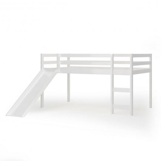 Twin Size Low Sturdy Loft Bed with Slide Wood-White - Color: White D681-HW64315WH