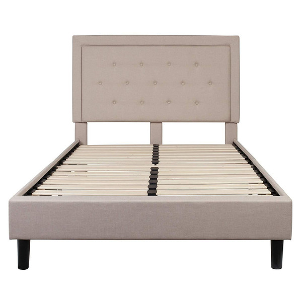 Full Beige Fabric Upholstered Platform Bed Frame with Tufted Headboard Q280-BFOCE1859417