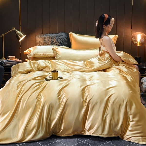 Pattern: Camel, Size Specification: 1.5x 2.0m Fitted Sheet 4PCs - Pure Color Washed Real Silk Quilt Q119-CJCS239946041OL