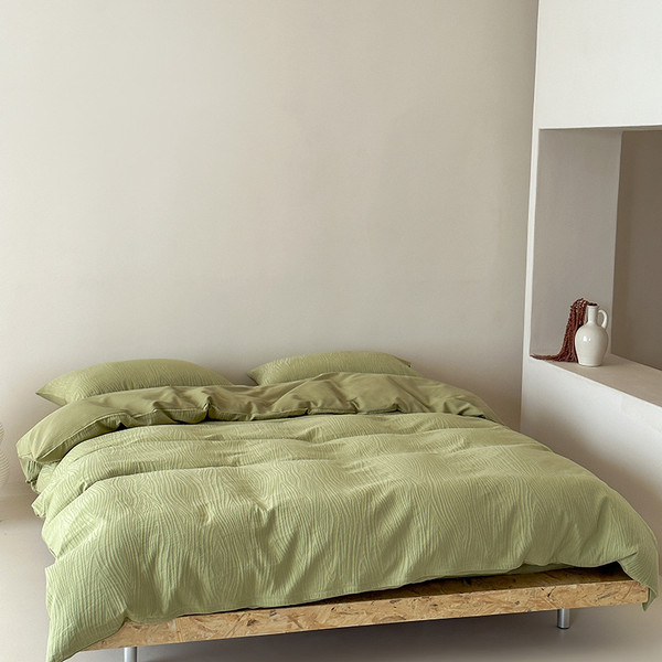 Pattern: Mustard Green, Size Specification: 1.5m Fitted Sheet - Class A Cotton Texture Tree Pattern Q119-CJCS254709910JQ