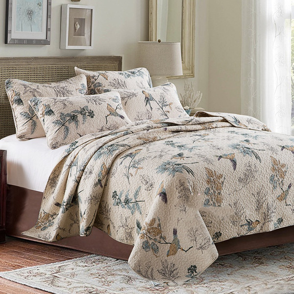 Pattern: Young Bird, Size: Three Pieces - Bedspread Pure Cotton Summer Cooling Duvet Airable Cover  Q119-CJYD199107311KP