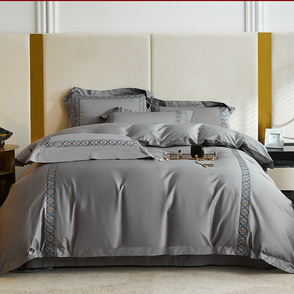 Color: Grey, Bedding Size: 200x230cm - 120 Pillow Cotton Four Piece Luxury Pure Cotton Duvet Cover Q119-CJCS195884604DW