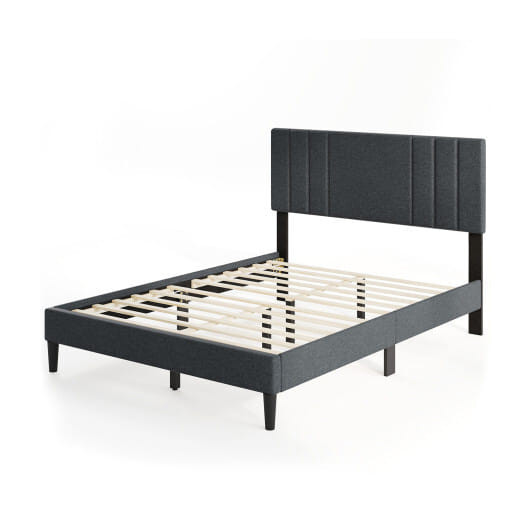 Full/Queen/Twin Size Bed Frame with Vertical Channel Tufted Headboard and Wooden Slats-Full Size -  D681-HU10904GR-F