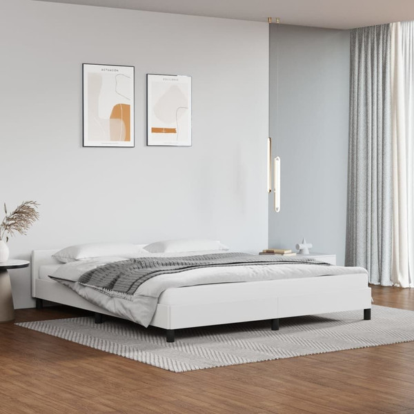 Bed Frame With Headboard White Faux leather, plywood, engineered wood A949-347534