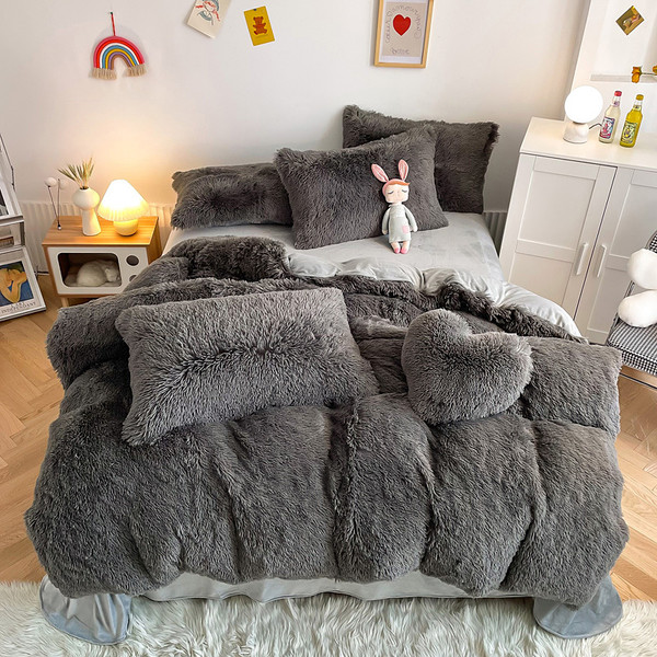 Pattern: Gray, Size Specification: 1.5M Fitted Sheet - Mink Fur Fabric Long Wool Thickened Warm Win Q119-CJCS253803231EV