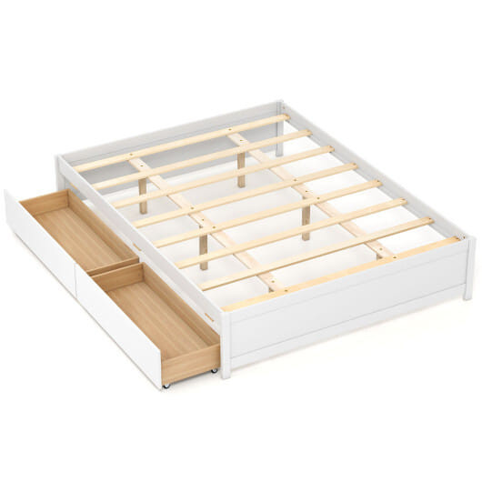 Queen Size Bed Frame with 2 Rolling Storage Drawers-White B593-HU11165-Q