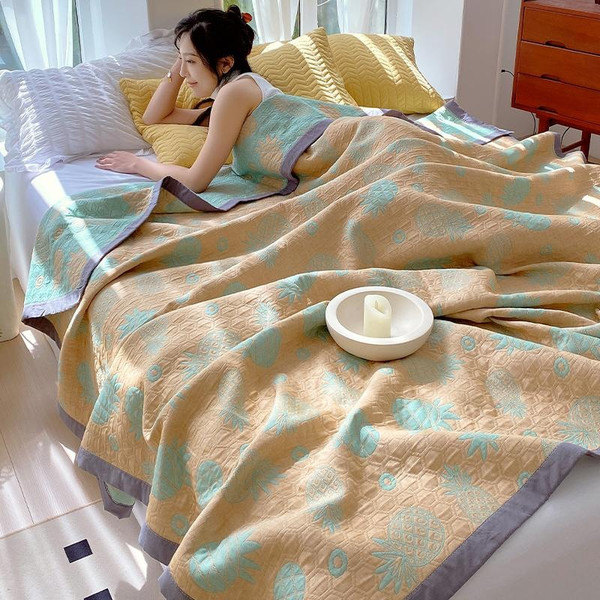 Pattern: Pineapple Bubble Yellow, Size Specification: 200x230cm - Cotton Three-layer Office Nap Sha Q119-CJYD254631815OL