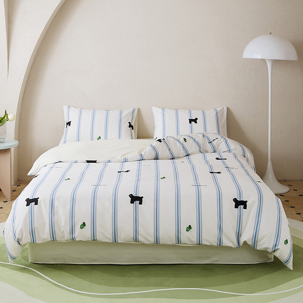 Pattern: Blue Stripes With Dog, Size Specification: 1.8m Fitted Sheet Four Pieces - 2024 New All-co Q119-CJCS208141725YB