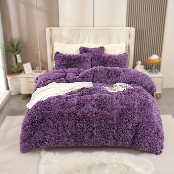 Pattern: Purple, Size Specification: 90.16X90.16INCH - 4PCs Plush Duvet Cover Set Luxury Ultra Soft Q119-CJYD241702823WD