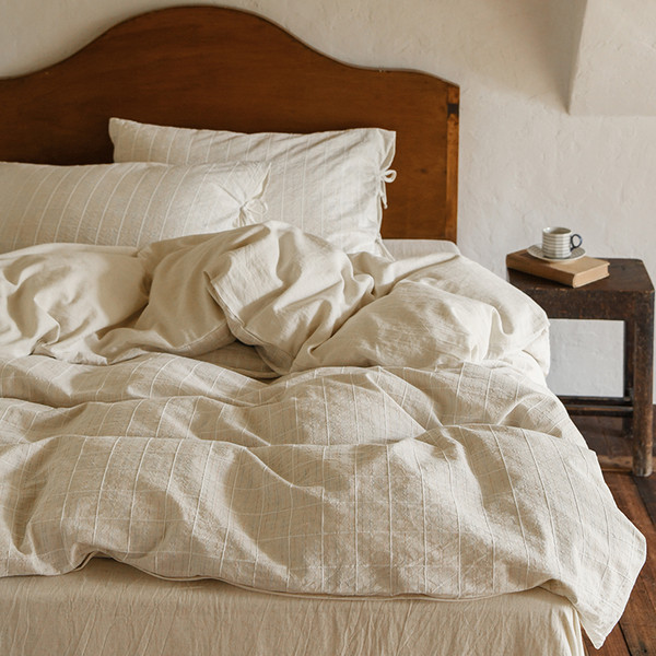 Color: Grid, style: Fitted sheet-1.5M 220x230cm, Bedding Size:  - Bleached Non Dyed Breathable Cott Q119-CJCS247436010JQ