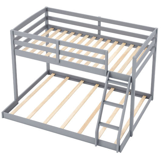 Twin Over Full Bunk Bed Low Floor Bunk Bed Frame-Gray B593-HU11195