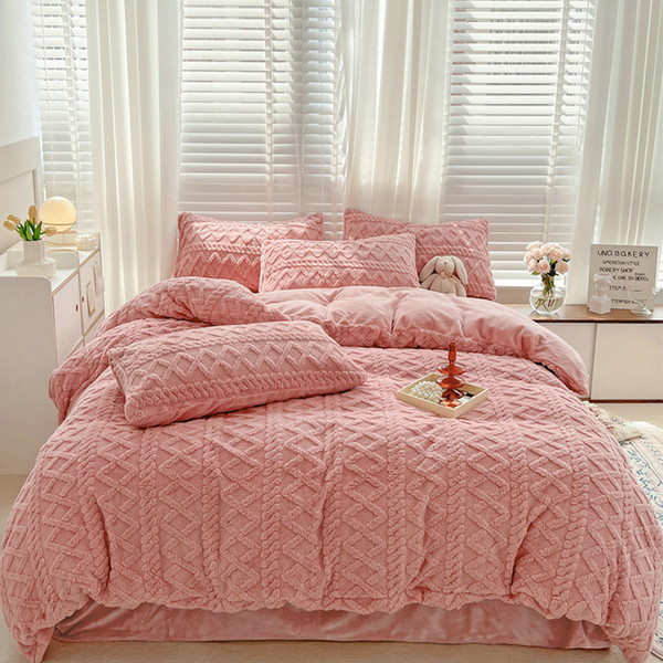Pattern: Pink, Size Specification: 180X200cm - Solid Color Tafurong Quilt Cover Three-piece Set Aut Q119-CJYD254325305EV