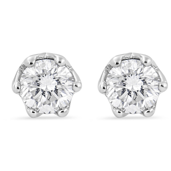 14K White Gold 1/2 Cttw Round Diamond 6 Prong Crown Stud Earrings (I-J Color, I1-I2 Clarity) N162-74-4239WDM