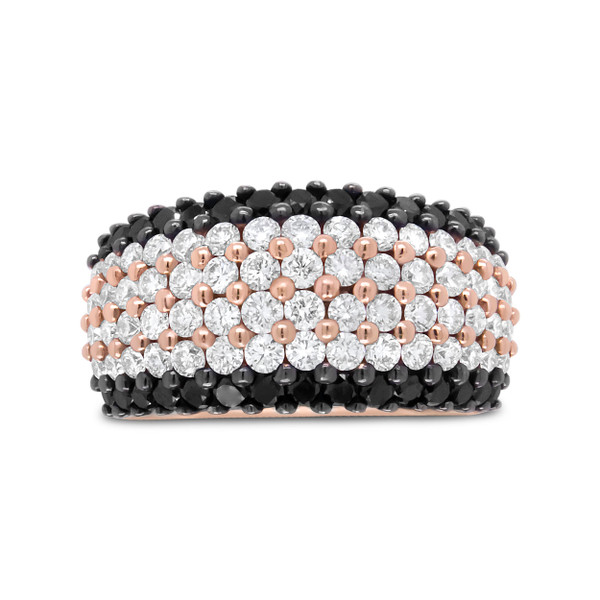 18K Rose Gold 2 1/5 Cttw Black and White Diamond 6 Row Band Ring (F-G and Black Color, VS1-VS2 Clar N162-020101RD01