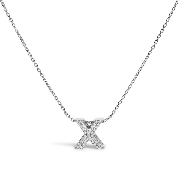 10K White Gold Diamond Accent "X" Initial Bubble Pendant Necklace N162-024179NASH