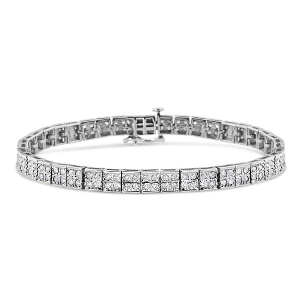 .925 Sterling Silver 2 Cttw Prong Set Round-Cut Diamond 4 Stone Box Link Bracelet (I-J Color, I3 Cl N162-60-8097WDM