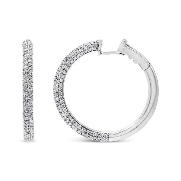 18K White Gold 2 1/3 Cttw Pave Set Diamond Semi Eternity Leverback Hoop Earrings (F-G Color, VS1-VS N162-019440ED01