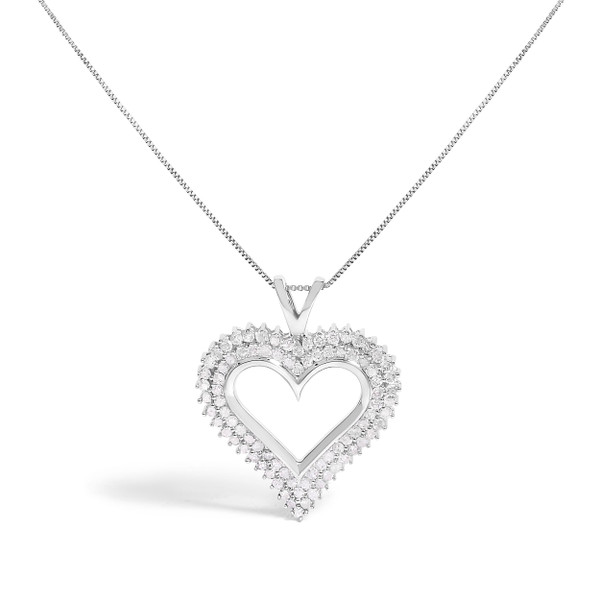 .925 Sterling Silver 1.00 Cttw Diamond Heart 18" Pendant Necklace (I-J Color, I2-I3 Clarity) N162-80-3219WDM