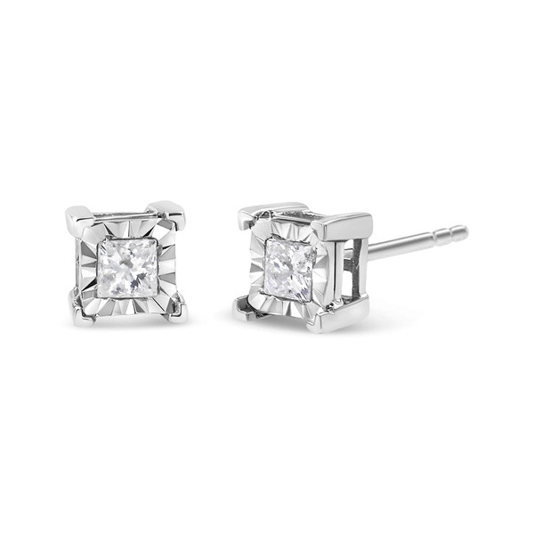 .925 Sterling Silver 5/8 Cttw Miracle Set Princess-Cut Diamond Solitaire Stud Earrings (I-J Color,  N162-018700EWDM
