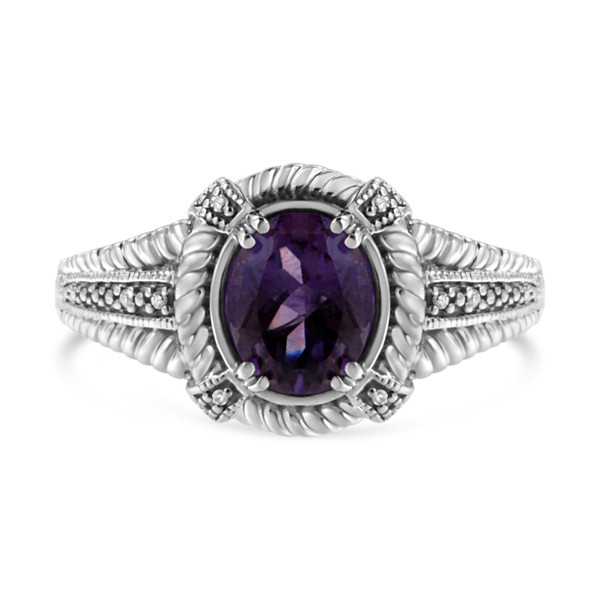 .925 Sterling Silver Prong Set Natural Oval Shape 9X7 MM Purple Amethyst Solitaire and Diamond Acce N162-017965RASH